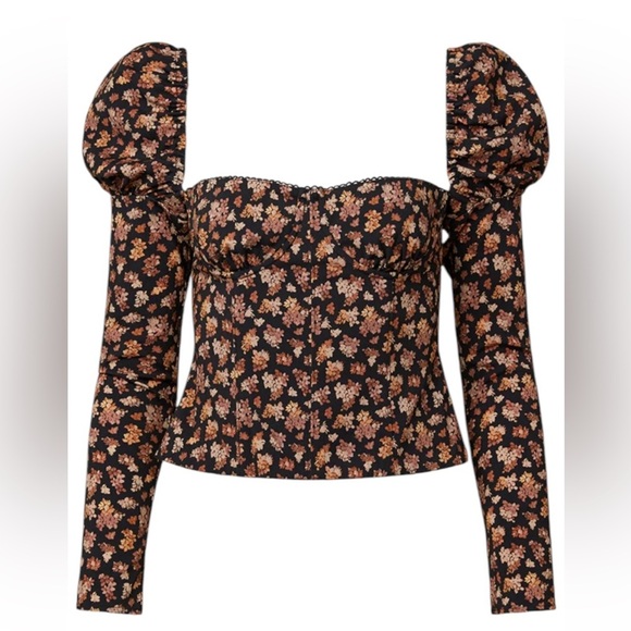 NWT WeWoreWhat Long Sleeve Floral Corset Bustier‎ Top Black Floral Underwire Sz8 - Picture 2 of 9